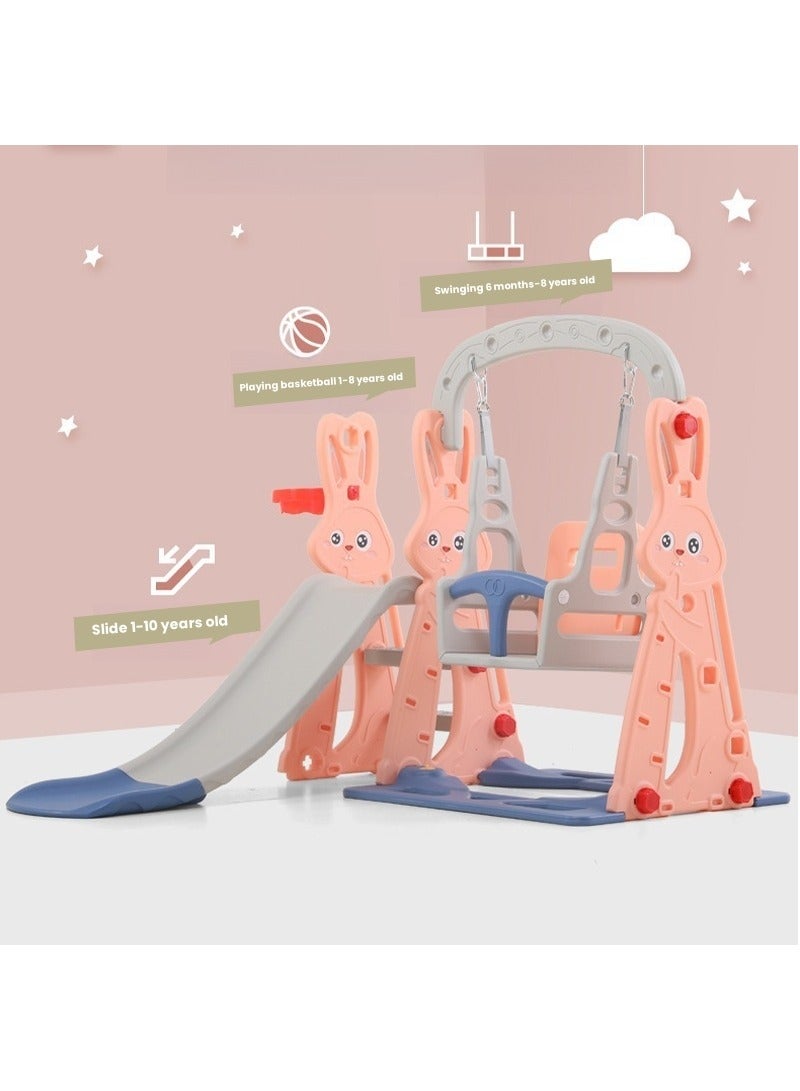 3 in 1 Toddler Slide, Swing and Slide for Toddlers Age 1-3 with Basketball Hoop , Swings and slides，Indoor Outdoor Toddler Playground Pink  - Image 2