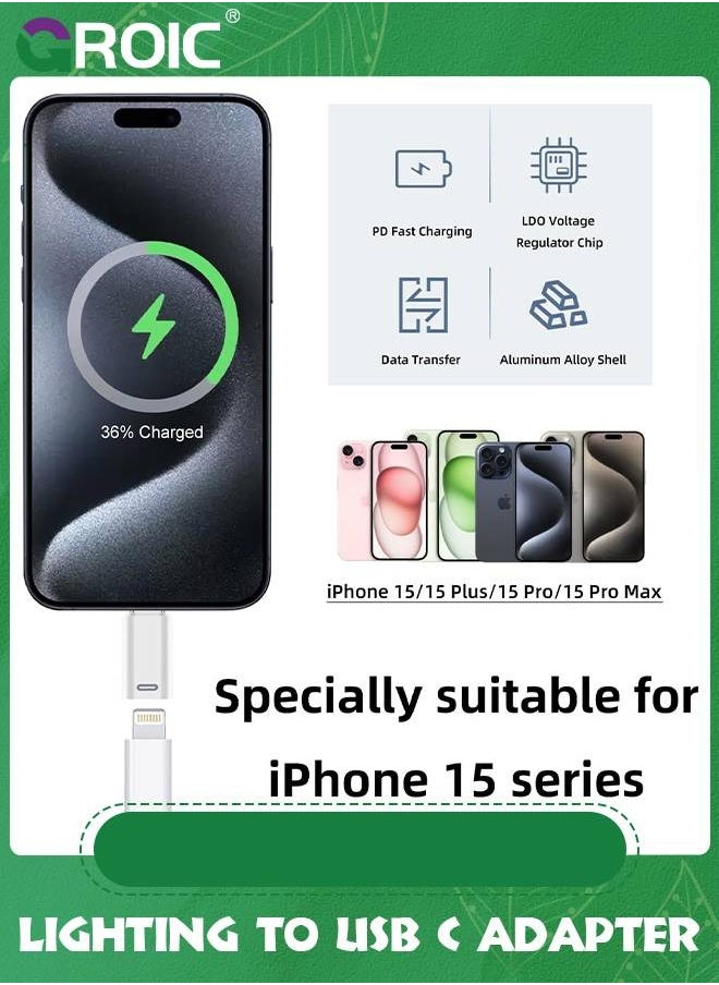 GROIC 2 Pack White USB-C Male to Lightning Female Adapter, USB Type C to Lightning Connector for iPhone 15/15 Plus/15 Pro/15 Pro Max, iPad Air, Support PD Fast Charging and Data Transfer  - Image 2