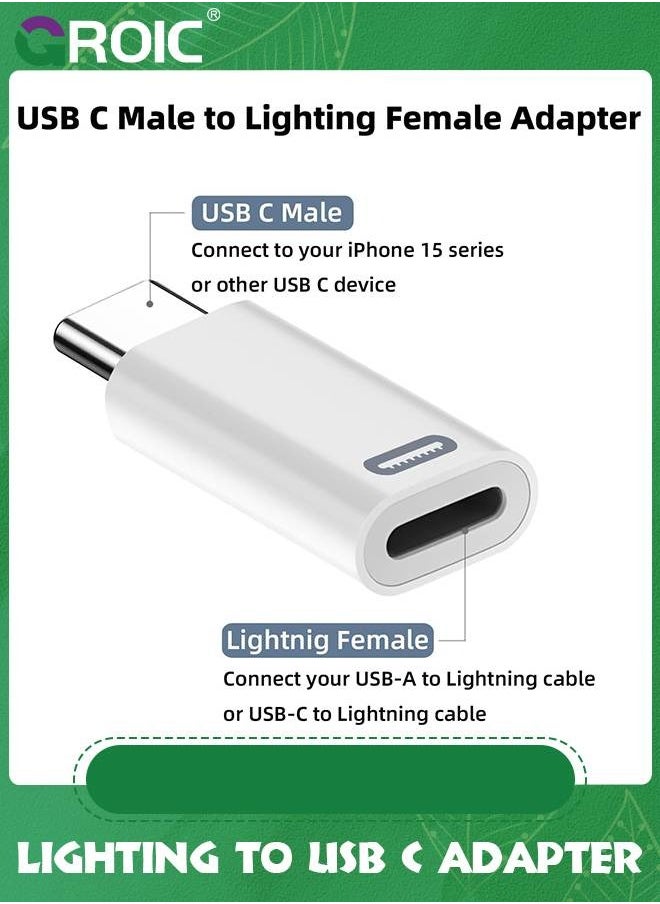 GROIC 2 Pack White USB-C Male to Lightning Female Adapter, USB Type C to Lightning Connector for iPhone 15/15 Plus/15 Pro/15 Pro Max, iPad Air, Support PD Fast Charging and Data Transfer  - Image 5