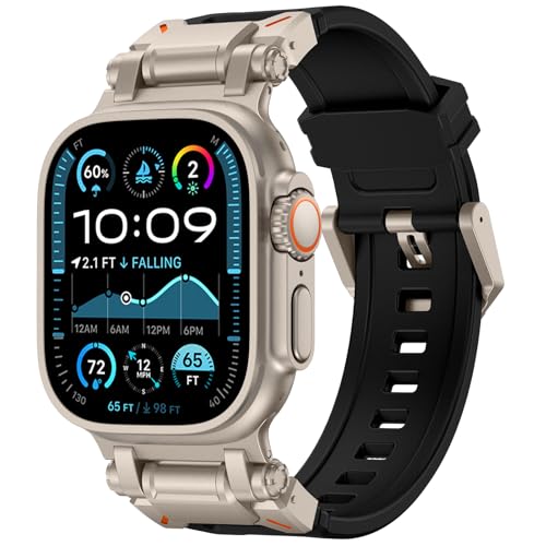 FULLIFE Designed for Apple Watch Band Apple Watch Ultra 3/2/1 49mm for Men, Silicone Rubber Bands with Metal Connector for Apple Watch Series 11/10 46mm, 9/8/7 45mm, SE2/SE 6/5/4 44mm, 3/2/1 42mm - Image 1