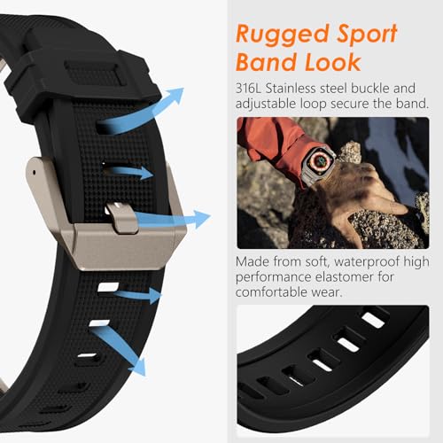 FULLIFE Designed for Apple Watch Band Apple Watch Ultra 3/2/1 49mm for Men, Silicone Rubber Bands with Metal Connector for Apple Watch Series 11/10 46mm, 9/8/7 45mm, SE2/SE 6/5/4 44mm, 3/2/1 42mm - Image 4