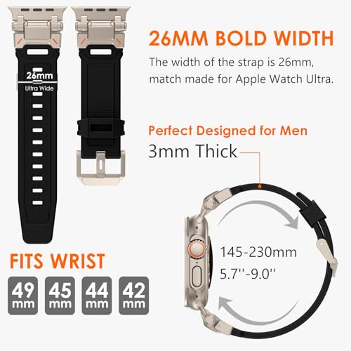 FULLIFE Designed for Apple Watch Band Apple Watch Ultra 3/2/1 49mm for Men, Silicone Rubber Bands with Metal Connector for Apple Watch Series 11/10 46mm, 9/8/7 45mm, SE2/SE 6/5/4 44mm, 3/2/1 42mm - Image 3