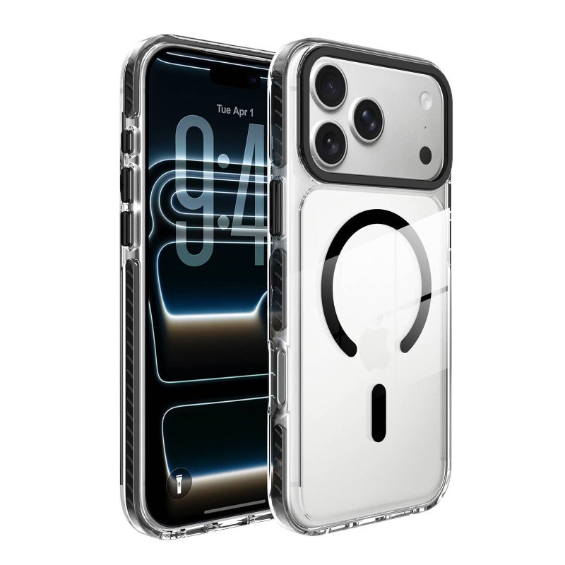 Protective Case | Acrylic | Strong Magnetic | Striped Pattern | Black | Cover for iPhone 16 / 16 Plus / 16 Pro / 16 Pro Max - Image 1