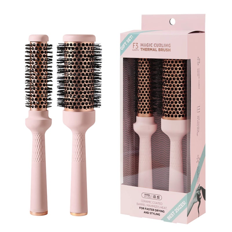 F3 Systems Magic Curling Thermal Brush Set 117Inches Cut Drying Time SelfStanding Round Brush Great BlowoutCeramic Coated BarrelQuick StylingBlowout VolumeIonic Thermal Barrel Wave Styler