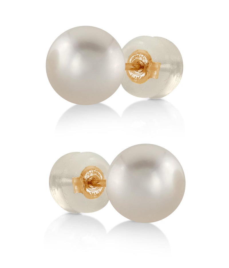 The Pearl Source White Japanese Akoya Real Pearl Earrings - 14k Yellow Gold Stud Pearl Earrings | Hypoallergenic, AAA Rated, 6.5-7.0mm - Image 1