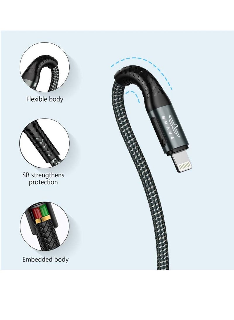 Brave 30w Type-C to Lightning Nylon Braided Data Cable 3.1A Fast Charging Charger for iPhone 14 Pro Max, iPhone 13 12 11 Pro Max Mini XS 1.2m (Black) - pzsku/Z420F5374A7D914C76DF0Z/45/_/1673513622/3bde3d24-1210-4db8-a775-0bb1586c286f