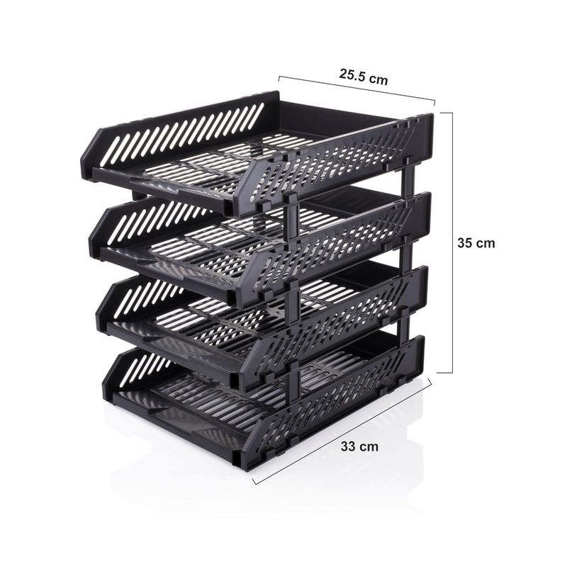 Vallaree Vallaree Desktop Bookshelf Magazine Organizer Multi Compartment Plastic Frames File Holder Dividers Document Storage Box For Office Home School Tabletop Step Shelf Stationary Black 4 Layer - Image 2