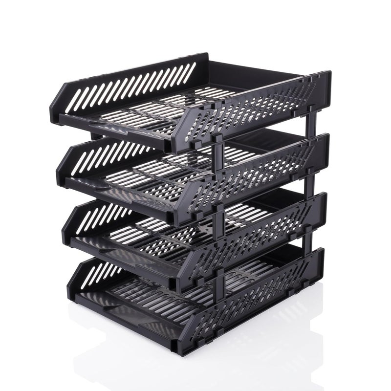 Vallaree Vallaree Desktop Bookshelf Magazine Organizer Multi Compartment Plastic Frames File Holder Dividers Document Storage Box For Office Home School Tabletop Step Shelf Stationary Black 4 Layer - Image 5
