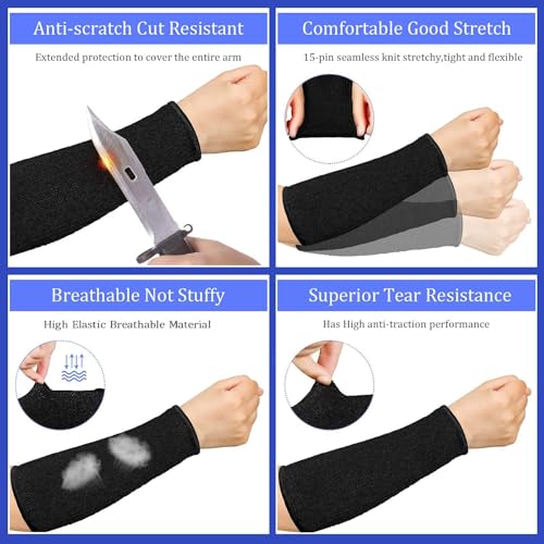 Geyoga 2 Pairs Cut Resistant Sleeves Level 5 Arm Protective Sleeve for Thin Skin and Bruising Gardening for Men Women(Black) - Image 5