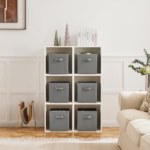 MAX Houser 6 Pack Foldable Fabric Storage Bins with Handles - Ideal for Closet Organization, Bedroom and Nursery (Grey, 10.5"x10.5"x11") - Image 5