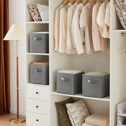 MAX Houser 6 Pack Foldable Fabric Storage Bins with Handles - Ideal for Closet Organization, Bedroom and Nursery (Grey, 10.5"x10.5"x11") - Image 2