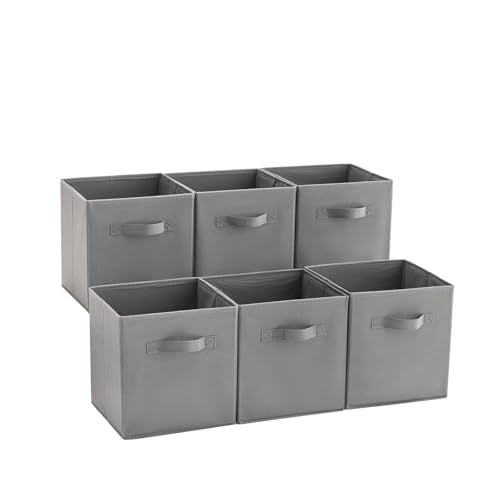 MAX Houser 6 Pack Foldable Fabric Storage Bins with Handles - Ideal for Closet Organization, Bedroom and Nursery (Grey, 10.5"x10.5"x11") - Image 1