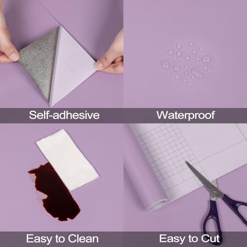 Abyssaly Purple Wallpaper Solid Color Peel and Stick Wallpaper Purple Contact Paper Self-Adhesive Removable Wall Paper for Wall Furniture Cabinet Covering Vinyl Rolls 15.7 in ×196 in - Image 2