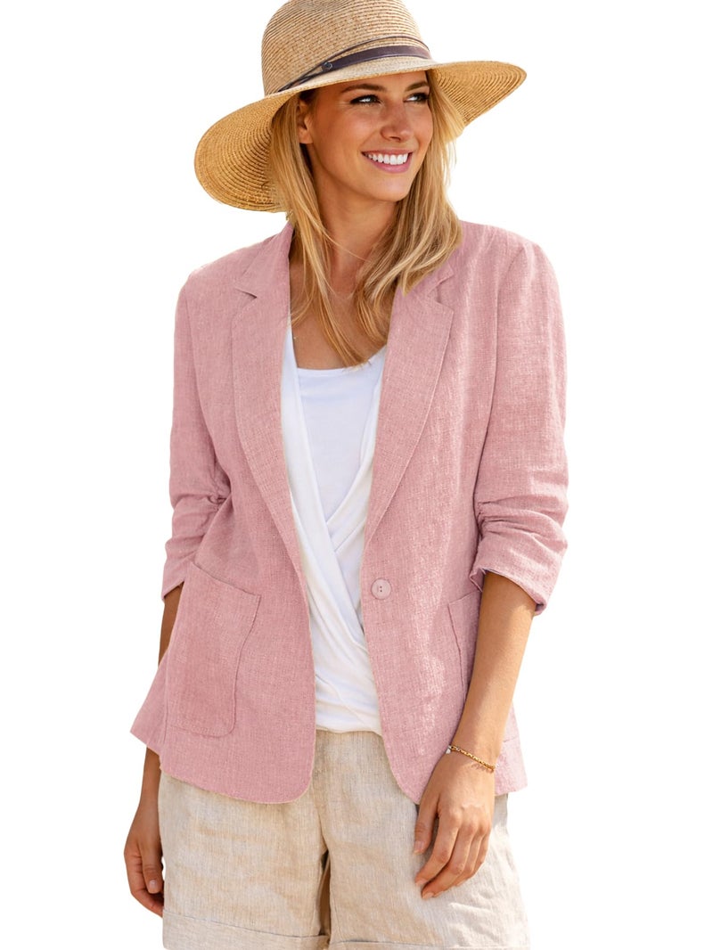 Mina Self Pink Blazer Jacket for Women 2025 Fashion 3/4 Sleeve Short Petite Fitted Cute Cropped Dressy Women's Blazers & Suit Jackets Tops Pink L - Image 1