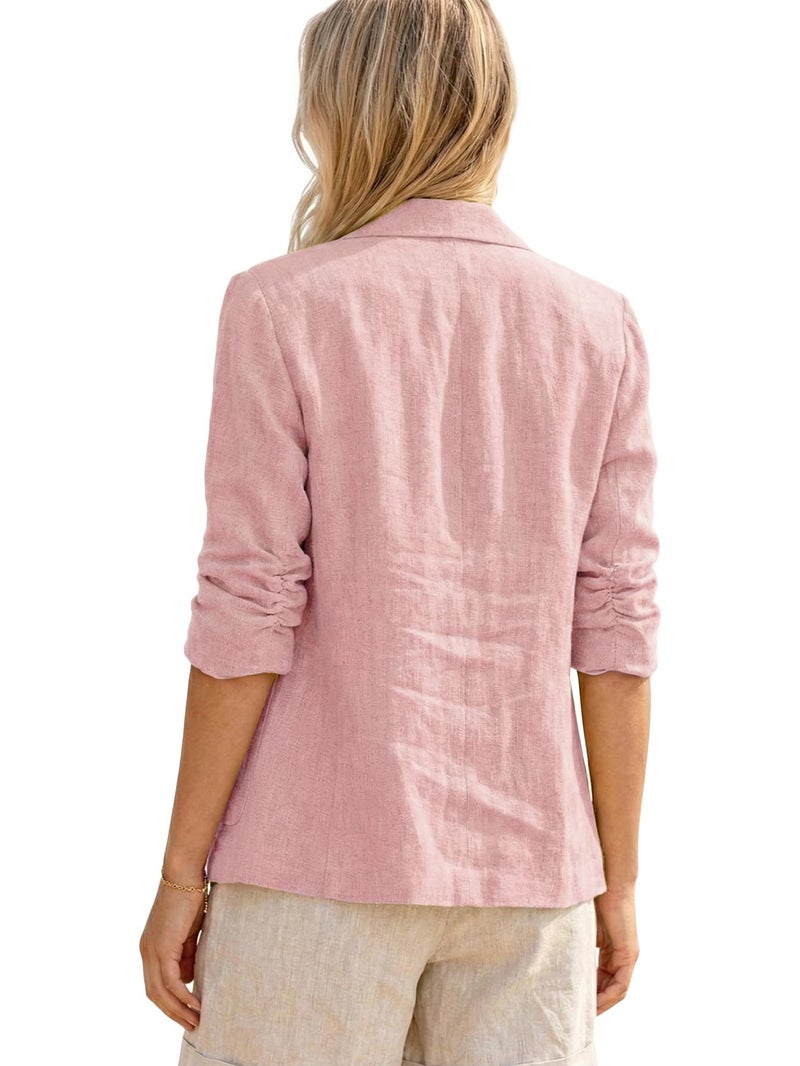 Mina Self Pink Blazer Jacket for Women 2025 Fashion 3/4 Sleeve Short Petite Fitted Cute Cropped Dressy Women's Blazers & Suit Jackets Tops Pink L - Image 2