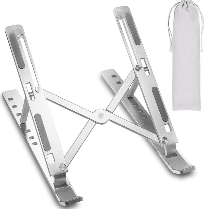 INEFABLE INEFABLE Portable Laptop Aluminium Stand with Adjustable Height Ventilated Foldable Stand 7 Height for 156 Laptop with Carry Pouch for Desk Table Mount Pack of 1 Silver 