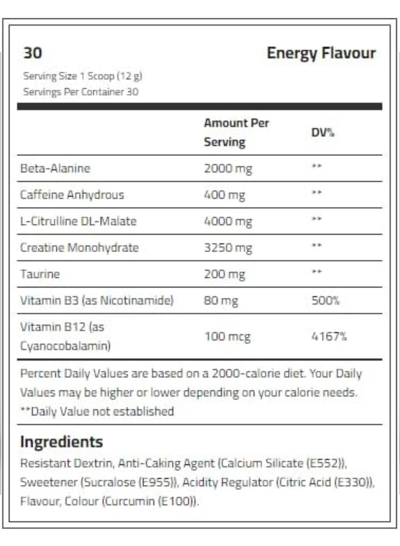 Body Builder Ultimate Power Pre Workout Supplement - Energy Flavour - 24 servings - Image 2
