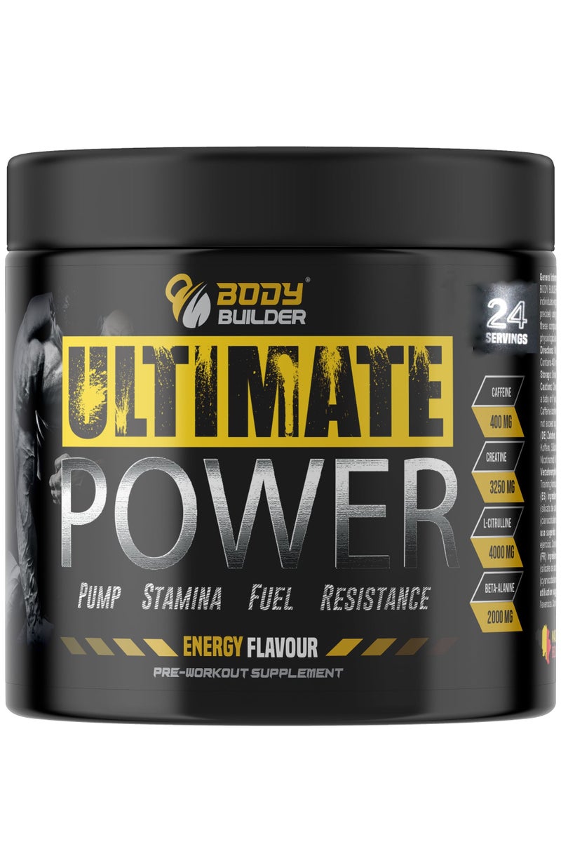 Body Builder Ultimate Power Pre Workout Supplement - Energy Flavour - 24 servings - Image 1