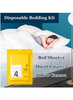 KASTWAVE Disposable Travel Set: Bed Sheet×1+Duvet Cover×1+Pillow case×2+Bath Towels×2+Shower Caps×10+Plastic Bathtub Bag×2+Toilet Seat Covers×2+Compression face Towel×8+Toothbrushes×2+Slippers×2  - Image 2