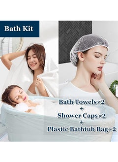 KASTWAVE Disposable Travel Set: Bed Sheet×1+Duvet Cover×1+Pillow case×2+Bath Towels×2+Shower Caps×10+Plastic Bathtub Bag×2+Toilet Seat Covers×2+Compression face Towel×8+Toothbrushes×2+Slippers×2  - Image 3