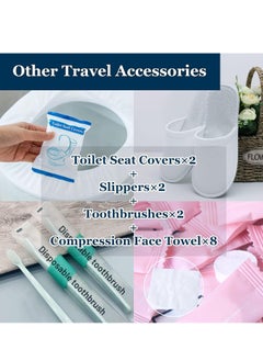 KASTWAVE Disposable Travel Set: Bed Sheet×1+Duvet Cover×1+Pillow case×2+Bath Towels×2+Shower Caps×10+Plastic Bathtub Bag×2+Toilet Seat Covers×2+Compression face Towel×8+Toothbrushes×2+Slippers×2  - Image 4
