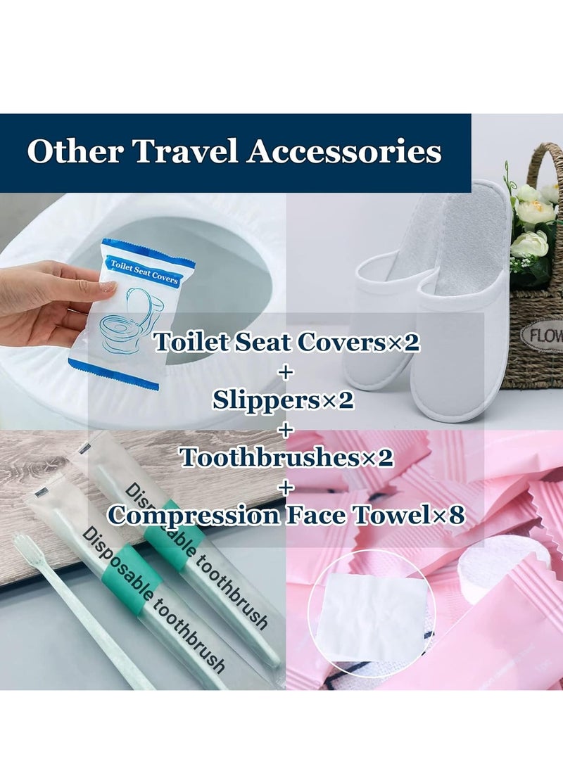 KASTWAVE Disposable Travel Set: Bed Sheet×1+Duvet Cover×1+Pillow case×2+Bath Towels×2+Shower Caps×10+Plastic Bathtub Bag×2+Toilet Seat Covers×2+Compression face Towel×8+Toothbrushes×2+Slippers×2  - Image 4