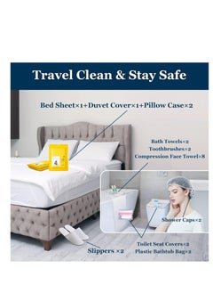 KASTWAVE Disposable Travel Set: Bed Sheet×1+Duvet Cover×1+Pillow case×2+Bath Towels×2+Shower Caps×10+Plastic Bathtub Bag×2+Toilet Seat Covers×2+Compression face Towel×8+Toothbrushes×2+Slippers×2  - Image 5