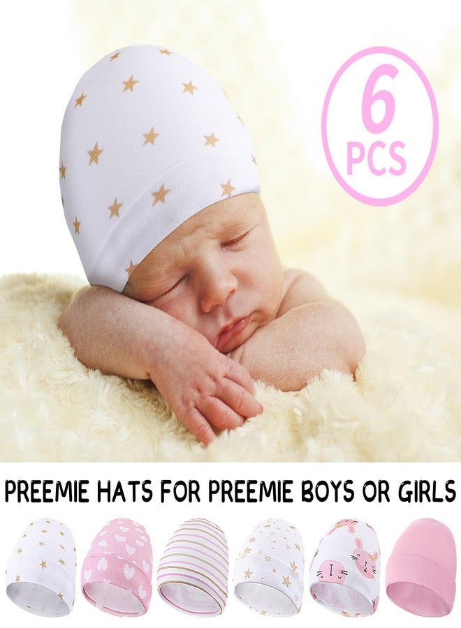 Newcotte 6 Pcs Preemie Baby Hats Cotton Preemie Caps Warm Newborn Beanie Premature Hat for Nicu Premature Boy Girl(Pink Color,Striped and Heart Style) - Image 3