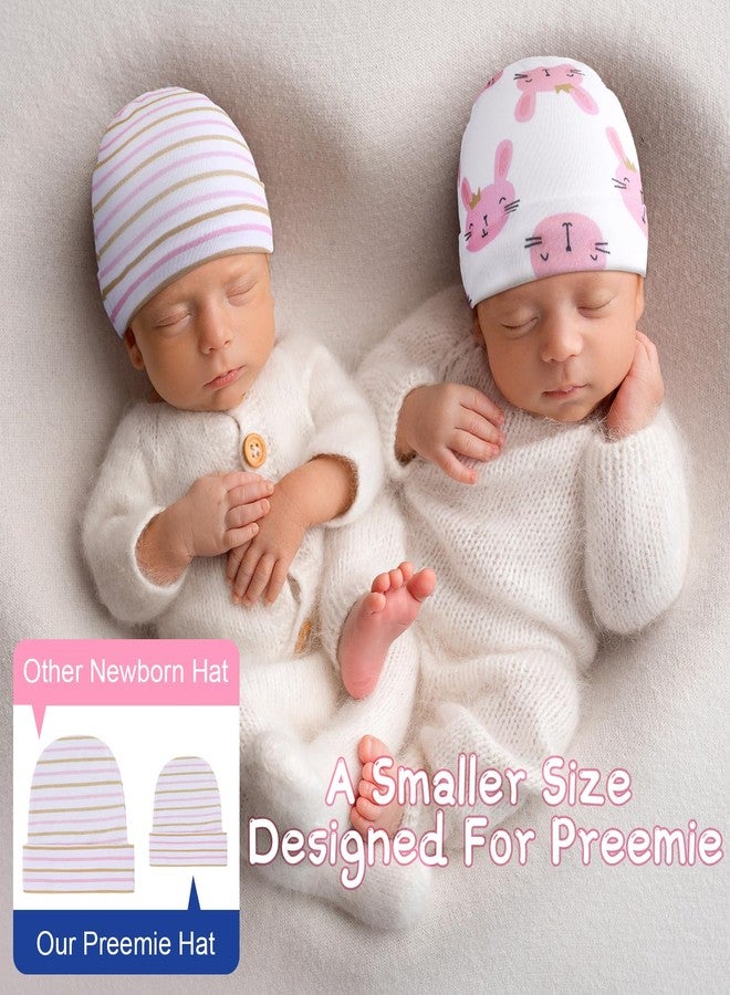 Newcotte 6 Pcs Preemie Baby Hats Cotton Preemie Caps Warm Newborn Beanie Premature Hat for Nicu Premature Boy Girl(Pink Color,Striped and Heart Style) - Image 4