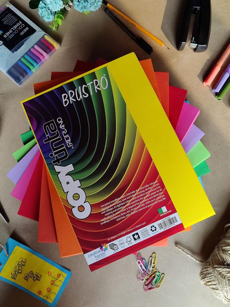 FABRIANO Copytinta Coloured Craft Paper A4 Size 80 GSM(60 sheets) Assorted Bright.Ideal for photocopies,laser,inkjet prints,fax,dividers,covers,collages,craft for office and schools. - Image 5
