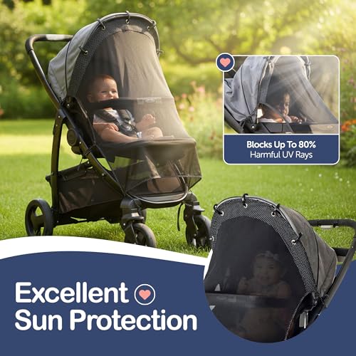 IntiMom Stroller Sun Shade - Universal UV Protection Cover for Strollers Sunshade with See Through, Clip-On Sun Blocker, Sun Shield for Baby, Breathable Adjustable Fit, Full Coverage, X-Large - Image 2