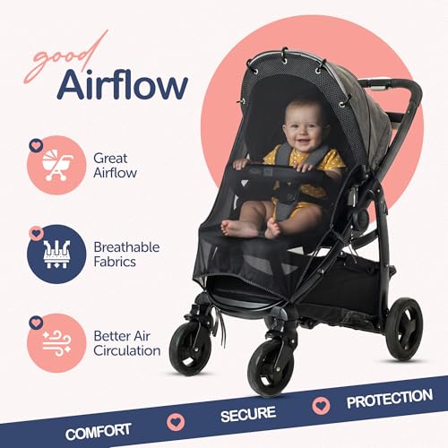 IntiMom Stroller Sun Shade - Universal UV Protection Cover for Strollers Sunshade with See Through, Clip-On Sun Blocker, Sun Shield for Baby, Breathable Adjustable Fit, Full Coverage, X-Large - Image 3