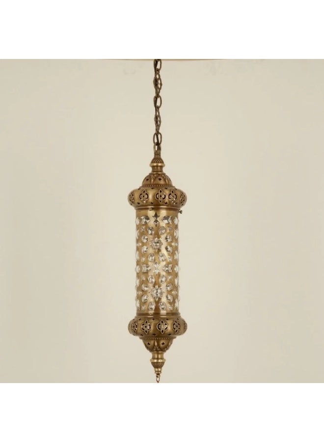 PRIME SOLE Exquisite Moroccan Style Filigree Cylinder Pendant Light - Handcrafted Antique Metal Hanging Lantern for Elegant Home Decor - Traditional Pierced Geometric Pattern Ceiling Lamp for Ambient Lighting - Image 3