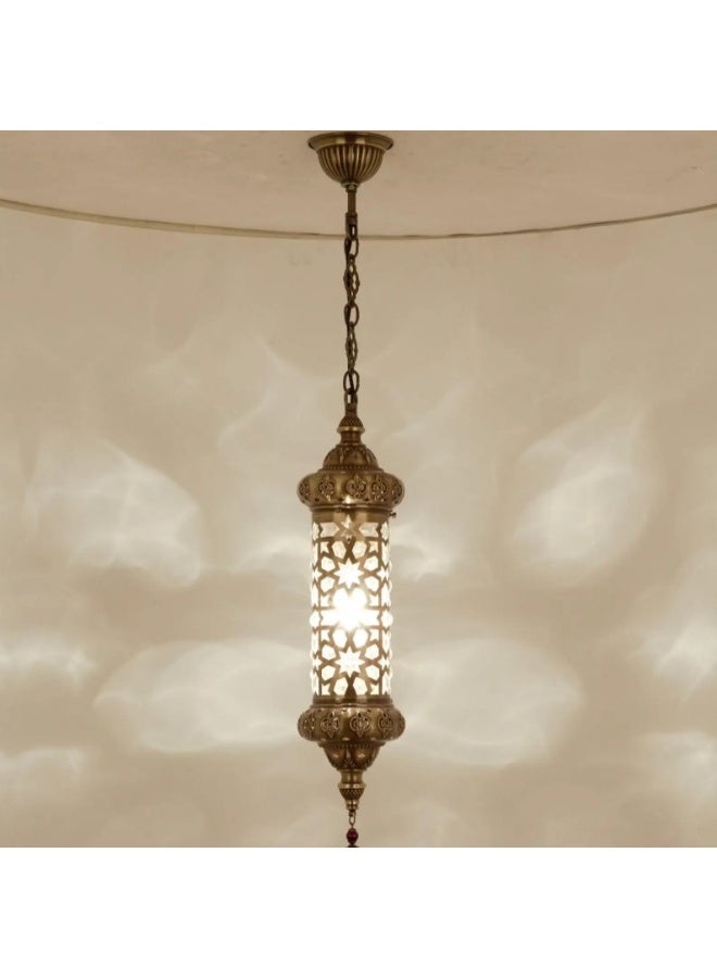 PRIME SOLE Exquisite Moroccan Style Filigree Cylinder Pendant Light - Handcrafted Antique Metal Hanging Lantern for Elegant Home Decor - Traditional Pierced Geometric Pattern Ceiling Lamp for Ambient Lighting - Image 2