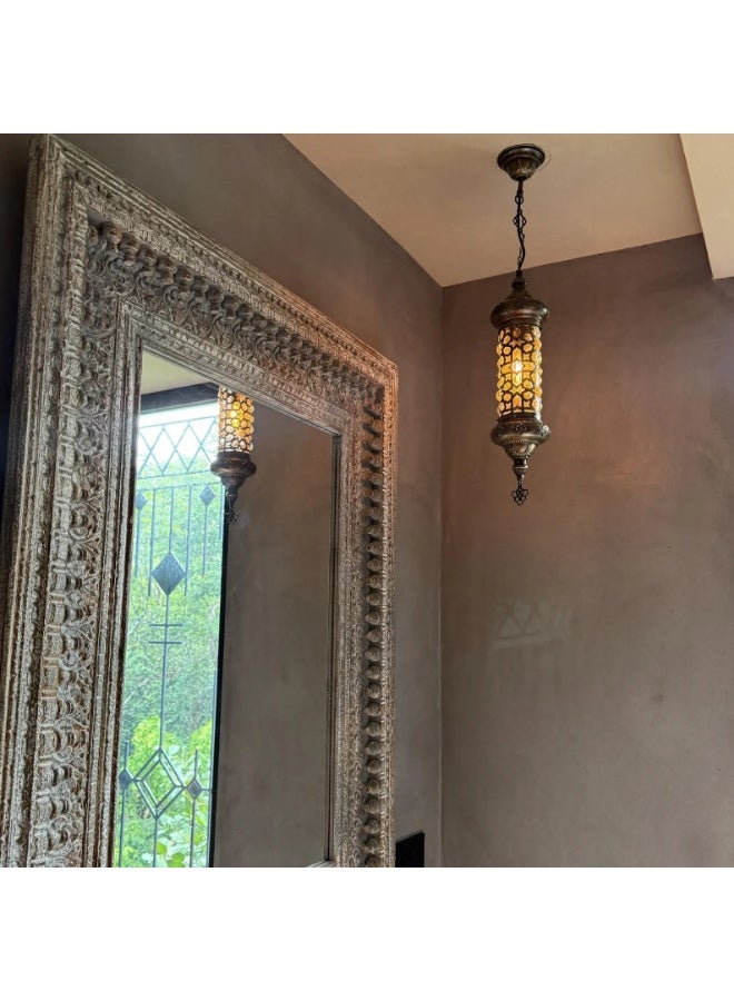 PRIME SOLE Exquisite Moroccan Style Filigree Cylinder Pendant Light - Handcrafted Antique Metal Hanging Lantern for Elegant Home Decor - Traditional Pierced Geometric Pattern Ceiling Lamp for Ambient Lighting - Image 4
