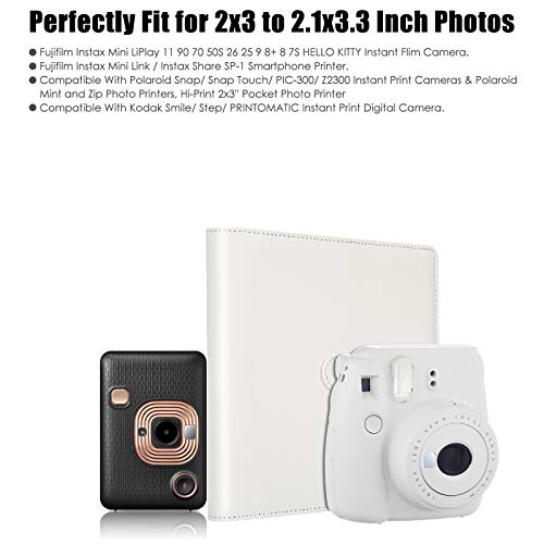 Veicevol 256 Pockets Photo Album for Fujifilm Instax Mini Camera, Polaroid Camera, Leather Cover, Photo Album for Instax Mini 12 11 9 40 90 8 7 Evo LiPlay Instant Camera, 2x3 Photo Albums(White) - Image 2