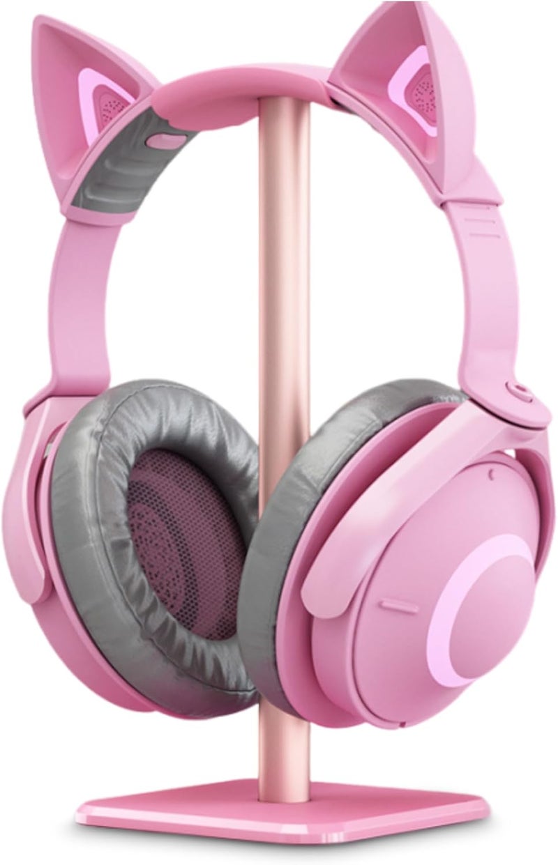 Pink Headphone Stand With TPU Tray Anti Slip Base Aluminum Support Bar Compact Desk Organizer - Image 1