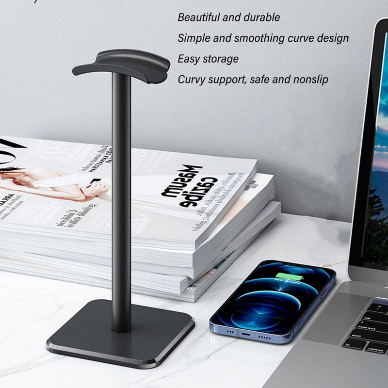 Pink Headphone Stand With TPU Tray Anti Slip Base Aluminum Support Bar Compact Desk Organizer - Image 5