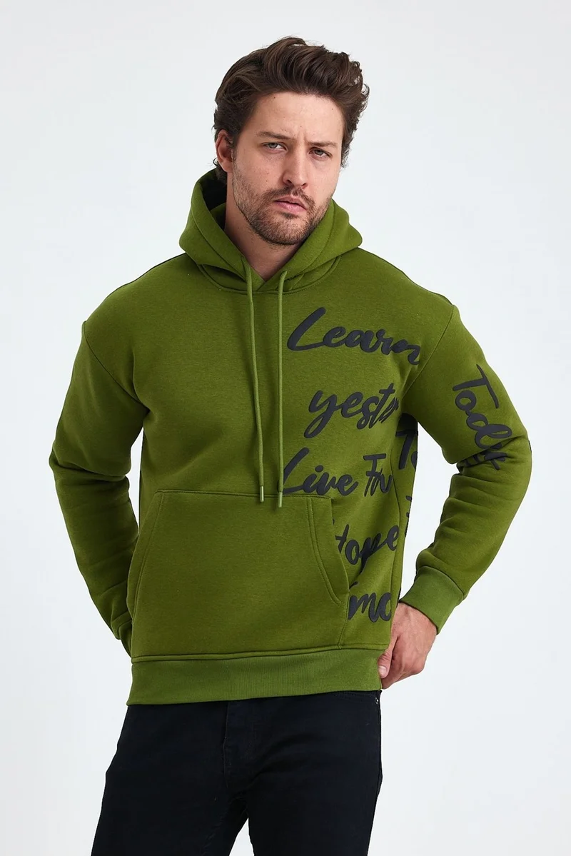 Cool Tarz Cool Style Men's Today Text Printed 3 Thread Raised Hooded Regular Sweatshirt