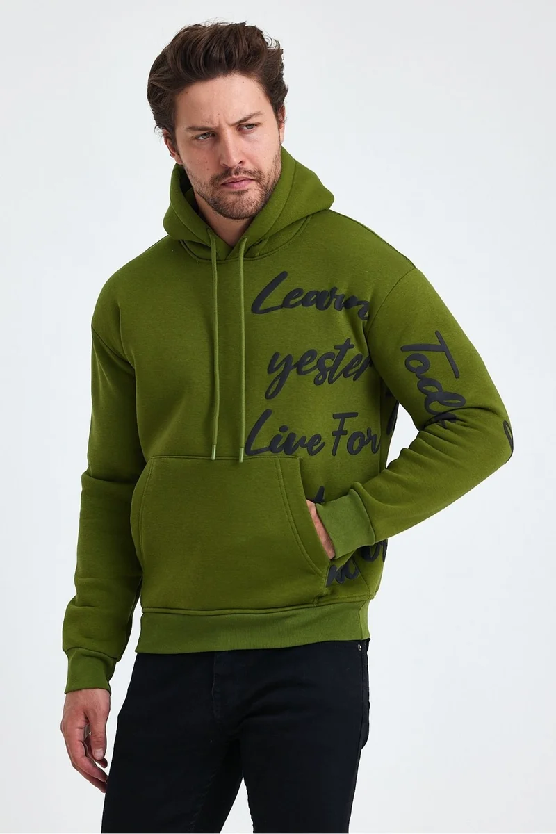 Cool Tarz Cool Style Men's Today Text Printed 3 Thread Raised Hooded Regular Sweatshirt