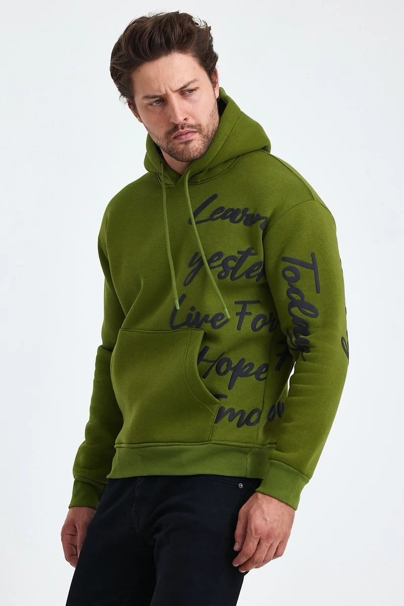 Cool Tarz Cool Style Men's Today Text Printed 3 Thread Raised Hooded Regular Sweatshirt