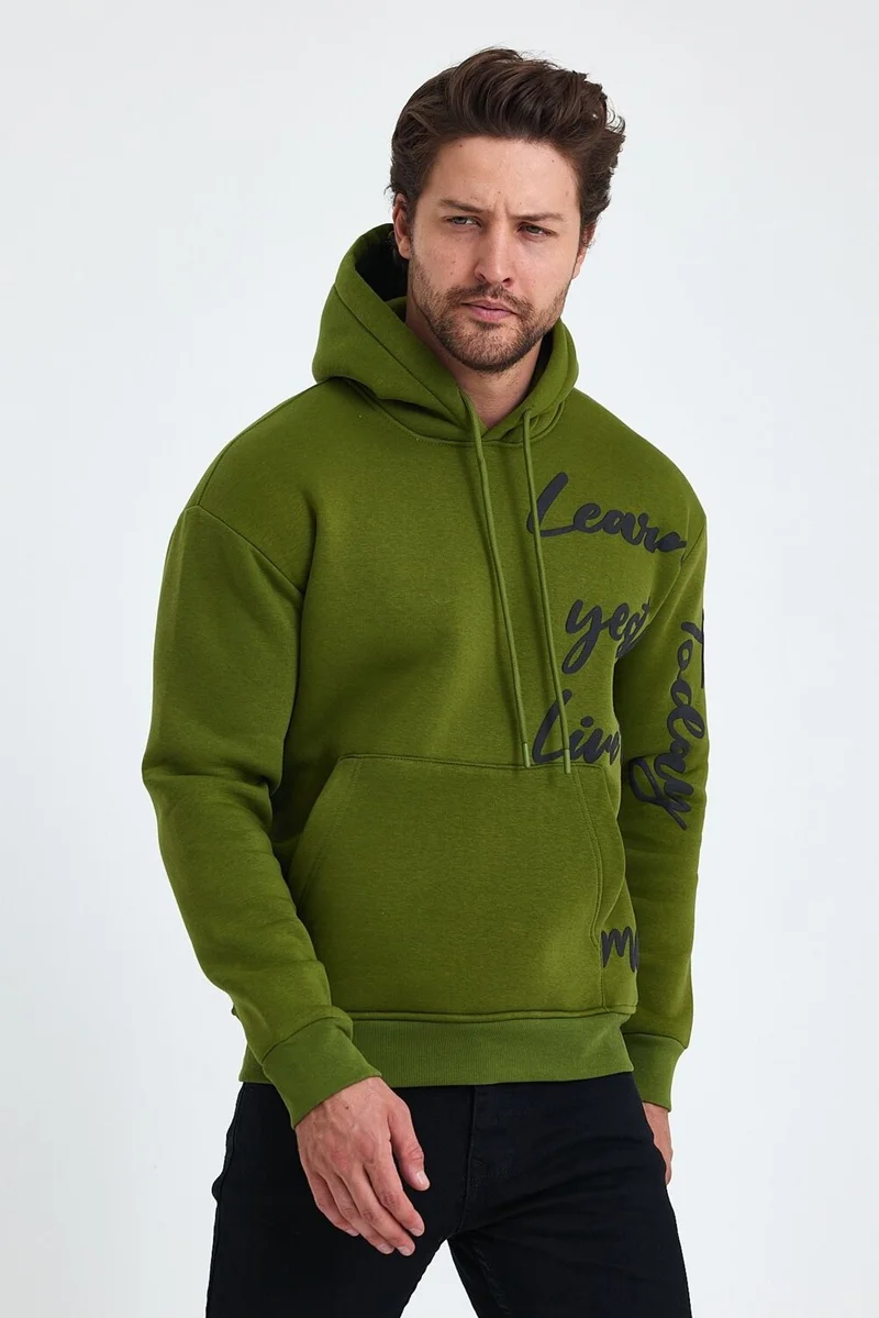 Cool Tarz Cool Style Men's Today Text Printed 3 Thread Raised Hooded Regular Sweatshirt