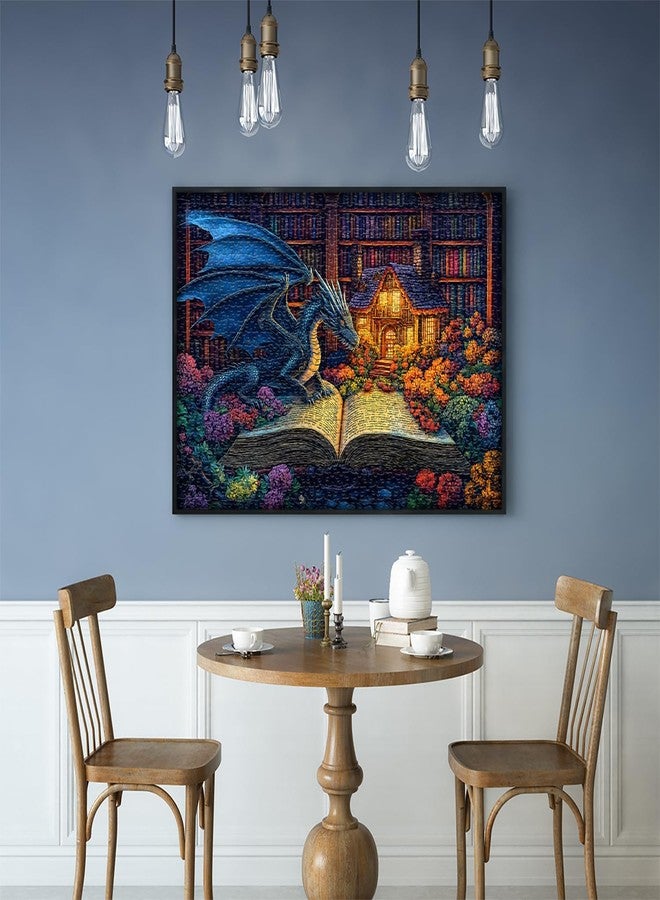 PICKFORU Dragon Puzzles for Adults 1000 Pieces, Magic Dinosaur Library Book Nature Garden Flower Themed, Fantasy Animal Wildflower Challenge Jigsaw Puzzle - Image 3