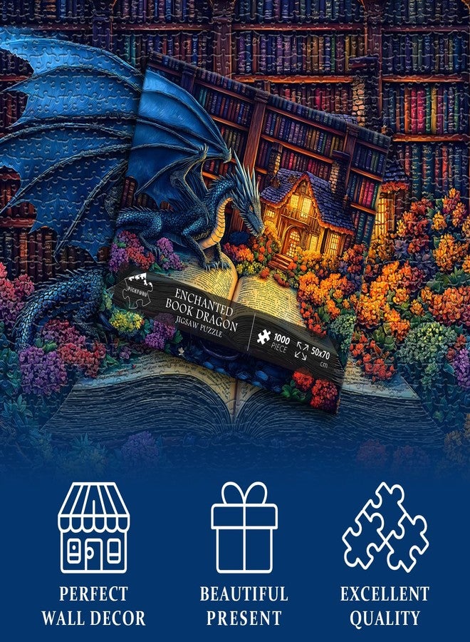 PICKFORU Dragon Puzzles for Adults 1000 Pieces, Magic Dinosaur Library Book Nature Garden Flower Themed, Fantasy Animal Wildflower Challenge Jigsaw Puzzle - Image 4