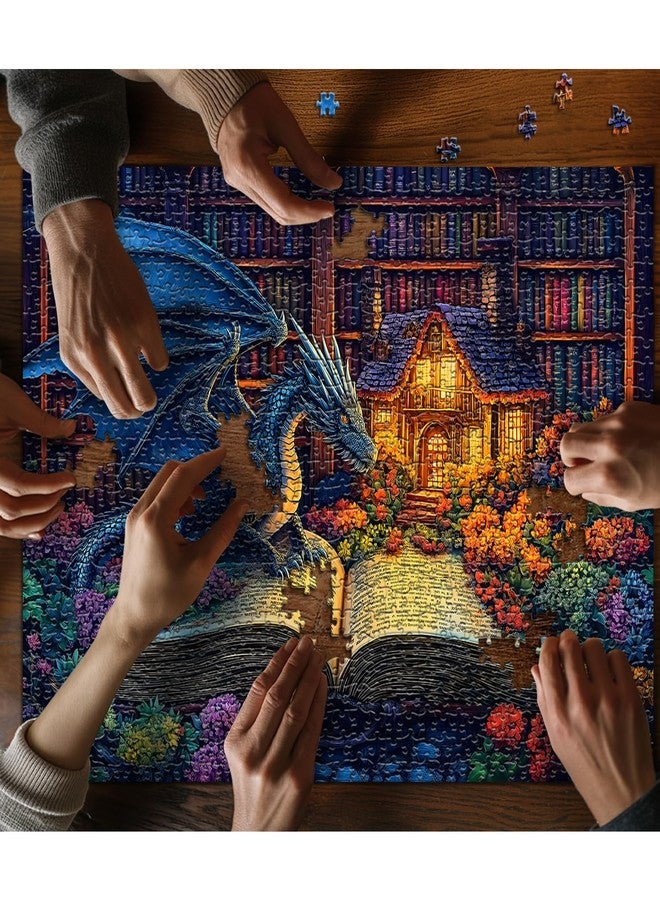 PICKFORU Dragon Puzzles for Adults 1000 Pieces, Magic Dinosaur Library Book Nature Garden Flower Themed, Fantasy Animal Wildflower Challenge Jigsaw Puzzle - Image 5