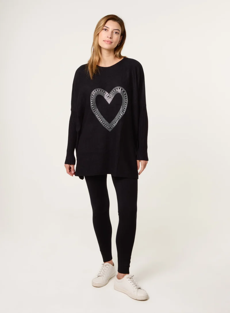 Blue Vanilla Heart Diamante Oversized Jumper