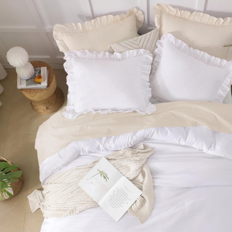 Andency King Size Comforter Set White, 3 Pieces Ruffle Farmhouse Shabby Chic Bedding Comforters & Sets, All Season Western Rustic Home Decor Soft Down Alternative Bed Set Gift for Girls Women - Image 3