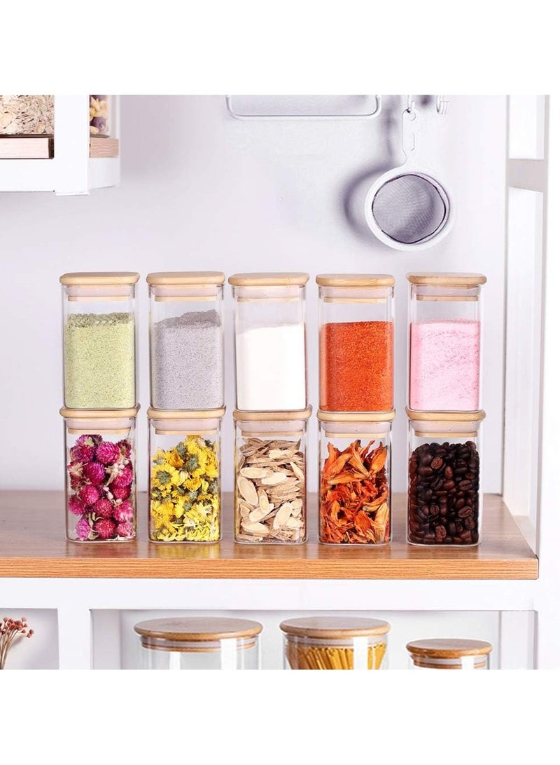 9 Pcs Glass Spice Jars - 8oz Empty Square Spice Storage Containers With Bamboo Airtight Lid and Labels - Thicken Small Glass canister for Kitchen Seasoning,Coffee Bean,Tea,Suger,Herbs  - Image 3