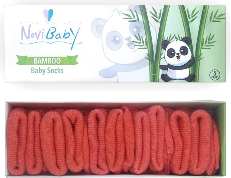 Novibaby 5-Piece Bamboo Newborn Baby Socks I Orange I 0-6 Months  - Image 1