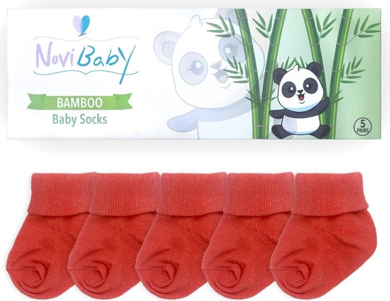Novibaby 5-Piece Bamboo Newborn Baby Socks I Orange I 0-6 Months  - Image 3